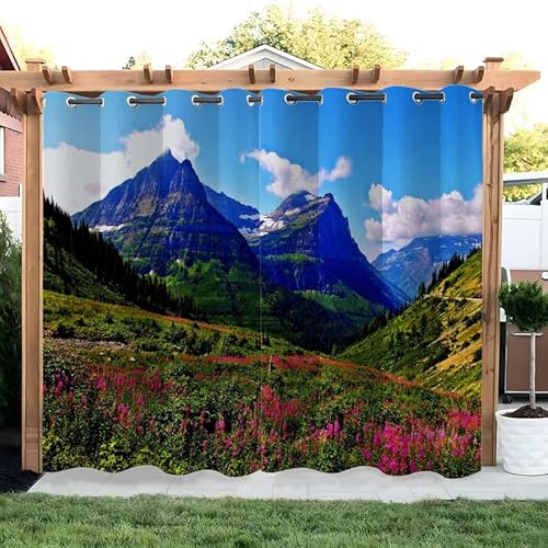 SYHIEGO Berg Outdoorvorhänge Wetterfest Landschaft Outdoor Vorhänge Wasserdicht Balkon Vorhang Außen 2er Set Outdoor Vorhang mit Ösen Outdoor Gardinen für Pavillon Terrasse, 155x240cm von SYHIEGO