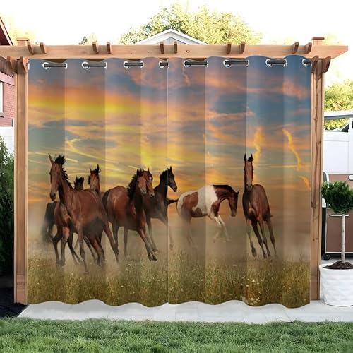 SYHIEGO Pferd Outdoorvorhänge Wetterfest Sonnenuntergang Outdoor Vorhänge Wasserdicht Balkon Vorhang Außen 2er Set Outdoor Vorhang mit Ösen Outdoor Gardinen für Pavillon Terrasse, 155x240cm von SYHIEGO