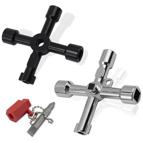 2 Stücke 4 Wege Multifunktionsschlüssel, Universeller Multifunktionale 4 Kant Schlüssel Poröser Stil Zinklegierung Drehmomentschlüssel-Kreuzschlüssel für Elektrische Wasser Gas Meter Box Schrank von SYHSYC