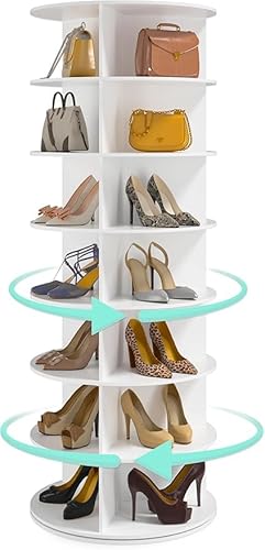 SYIPO Drehbares Schuhregal mit 7 Etagen, 360 Grad rund und einfach zu installieren, vertikale Handtasche, weiß, drehbares Display, Schuhregal | 3 große Fächer pro von SYIPO