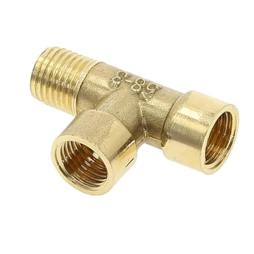 1 Stück Messing-Rohrverschraubungen, BSP-Außengewinde, gerader Winkel, 3-Wege-4-Wege-Stecker, Mutterdichtung, Messing-Adapter-Koppler-Anschluss(Tee-FFM,3/8") von SYLALE