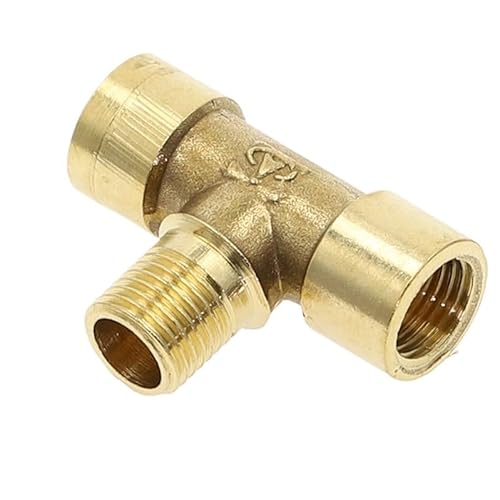 1 Stück Messing-Rohrverschraubungen, BSP-Außengewinde, gerader Winkel, 3-Wege-4-Wege-Stecker, Mutterdichtung, Messing-Adapter-Koppler-Anschluss(Tee-FMF,1/4") von SYLALE