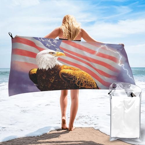 Adler mit USA-Flagge, schnell trocknendes Badetuch, 160 x 80 cm, super saugfähige Mikrofaser-Handtücher für Reisen, Strand und Fitnessstudio von SYLALE