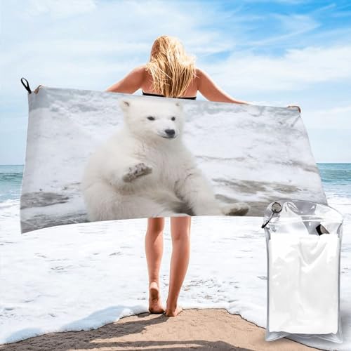 Badetuch mit Eisbär-Aufdruck, schnell trocknend, 140 x 70 cm, super saugfähige Mikrofaser-Handtücher für Reisen, Strand und Fitnessstudio von SYLALE