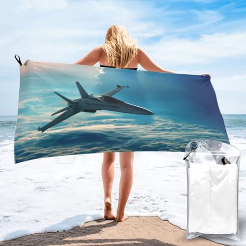 Badetuch mit Flugzeug-Kampfflugzeug-Druck, schnelltrocknend, 140 x 70 cm, super saugfähige Mikrofaser-Handtücher für Reisen, Strand und Fitnessstudio von SYLALE