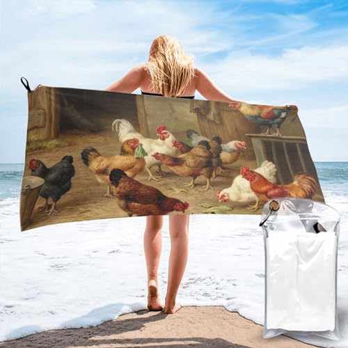 Badetuch mit Hühner-Motiv, schnelltrocknend, 160 x 80 cm, super saugfähige Mikrofaser-Handtücher für Reisen, Strand und Fitnessstudio von SYLALE