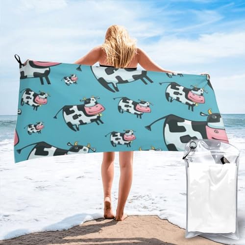 Badetuch mit Kuh-Druck, schnelltrocknend, 140 x 70 cm, super saugfähige Mikrofaser-Handtücher für Reisen, Strand und Fitnessstudio von SYLALE