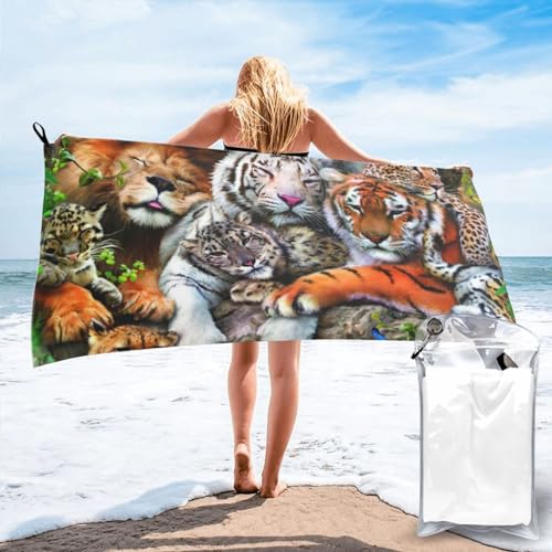 Badetuch mit Löwen-Tiger, Leoparden- und Schmetterlings-Druck, schnelltrocknend, 160 x 80 cm, super saugfähige Mikrofaser-Handtücher für Reisen, Strand und Fitnessstudio von SYLALE