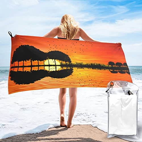 Badetuch mit See-Gitarre, reflektierender Druck, schnell trocknend, 140 x 70 cm, super saugfähige Mikrofaser-Handtücher für Reisen, Strand und Fitnessstudio von SYLALE