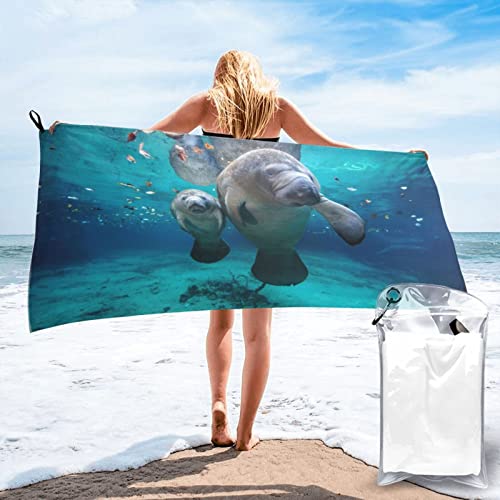 Badetuch mit Westindischen Seekühen Druck, schnelltrocknend, 140 x 70 cm, super saugfähige Mikrofaser-Handtücher für Reisen, Strand und Fitnessstudio von SYLALE