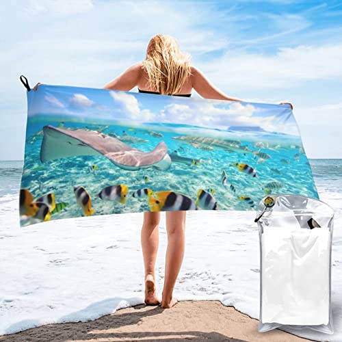 Badetuch mit bunten Fischen, schnelltrocknend, 160 x 80 cm, super saugfähige Mikrofaser-Handtücher für Reisen, Strand und Fitnessstudio von SYLALE