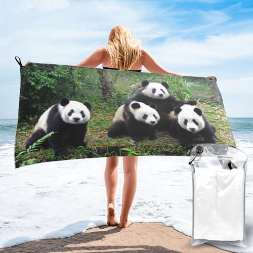 Badetuch mit niedlichem Panda-Druck, schnell trocknend, 160 x 80 cm, super saugfähige Mikrofaser-Handtücher für Reisen, Strand und Fitnessstudio von SYLALE