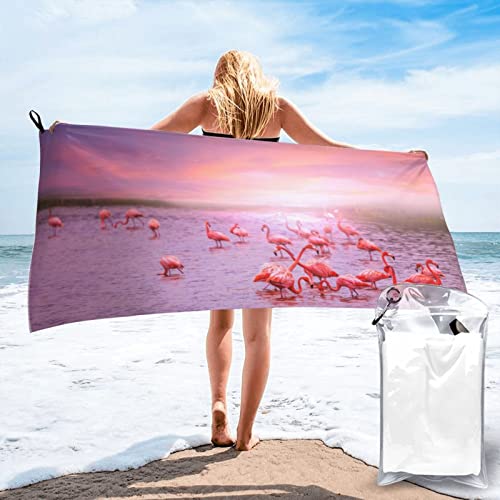 Badetuch mit pinkem Flamingo-Druck, schnell trocknend, 160 x 80 cm, super saugfähige Mikrofaser-Handtücher für Reisen, Strand und Fitnessstudio von SYLALE