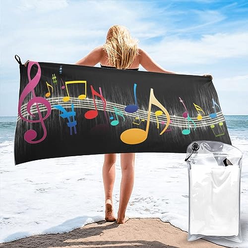 Buntes Badetuch mit Musiknoten-Druck, schnelltrocknend, 140 x 70 cm, super saugfähige Mikrofaser-Handtücher für Reisen, Strand und Fitnessstudio von SYLALE