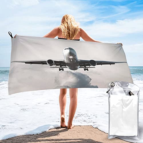 Flugzeug-Kunstdruck, schnell trocknendes Badetuch, 160 x 80 cm, super saugfähige Mikrofaser-Handtücher für Reisen, Strand und Fitnessstudio von SYLALE