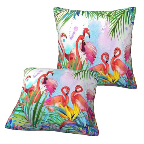 Gemalte Kissenbezüge mit Flamingo-Druck, 40 x 40 cm, quadratisch, dekorative Kissenbezüge, unsichtbarer Reißverschluss, 2 Stück von SYLALE