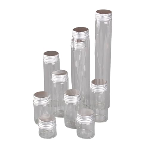 SYLALE 12 Stück 10 ml 15 ml 20 ml 25 ml 30 ml 40 ml 50 ml 60 ml 80 ml 100 ml Glasflaschen mit Aluminiumkappen Leere Gewürzflaschen aus Glas for Kunsthandwerk(20ml) von SYLALE