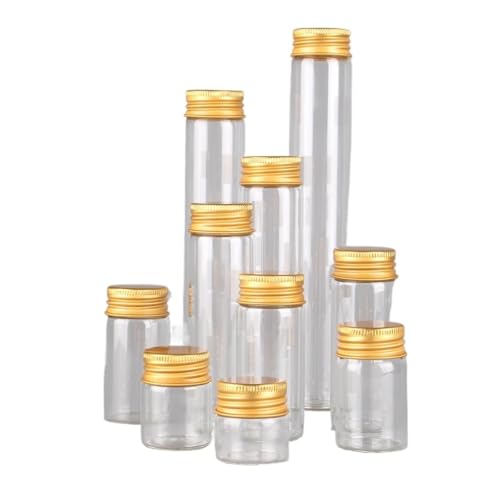 SYLALE 12 Stück 10 ml 15 ml 20 ml 25 ml 30 ml 40 ml 50 ml 60 ml 80 ml 100 ml leere Glasflaschen mit goldenen Aluminiumkappen Gewürzgläser Vails(30ml) von SYLALE
