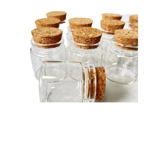 SYLALE 12 Stück 50 ml Klarglasflaschen mit Korken 33 × 47 × 50 mm Kleine Gewürz-Vorratsgläser DIY Handwerk Ätherisches Öl Dekorative Fläschchen von SYLALE