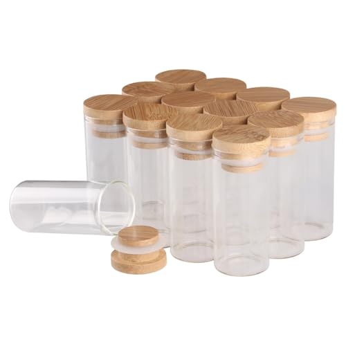 SYLALE 12 teile/los 10 ml 15 ml 20 ml 25 ml 30 ml 40 ml 45 ml 50 ml 60 ml Leere Glasflaschen mit Bambuskappen Gewürzgläser Glasgefäße DIY Handwerk(15ml) von SYLALE