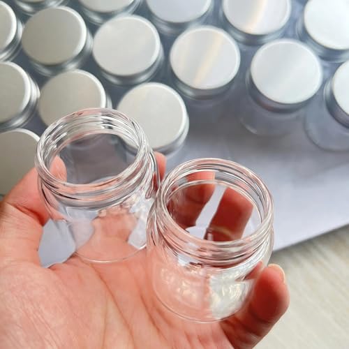SYLALE 6/12/24 Stück 50 ml silberne Schraubverschlussgläser 47 × 50 mm kleine Glasflaschen Fläschchen DIY Basteln Samen Süßigkeiten Mini-Gewürzbehälter(6 pieces) von SYLALE