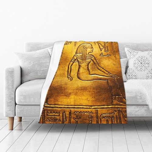 SYLALE Ägypten Hieroglyphen bedruckte Flanell-Decke, Überwurf, 102 x 127 cm, ideale dicke Bettdecke oder Bettüberwurf, perfekt für Bett, Wohnzimmer, Sofa, Couch von SYLALE