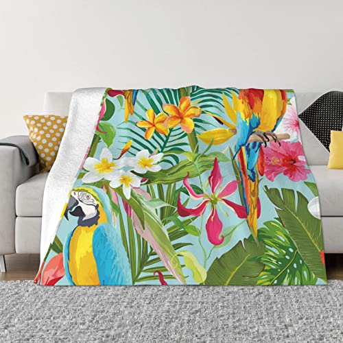 SYLALE Flanelldecke mit tropischen Pflanzen und Papageien, bedruckt, 150 x 125 cm, Anti-Pilling-Bettdecke oder Bettüberwurf, perfekt für Bett, Wohnzimmer, Sofa, Couch von SYLALE