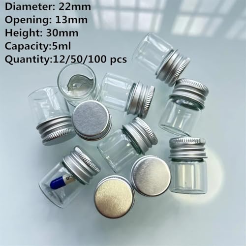SYLALE Großhandel 12/50/100 teile/los Winzigen Glas Gläser 5ml Glas Flaschen Silber Schraube Kappe Mini Container GLAS Dekorative Fläschchen(100 pieces) von SYLALE