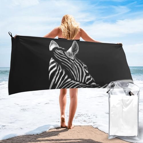 Schwarzes und weißes Badetuch mit Zebramuster, schnell trocknend, 140 x 70 cm, super saugfähige Mikrofaser-Handtücher für Reisen, Strand und Fitnessstudio von SYLALE