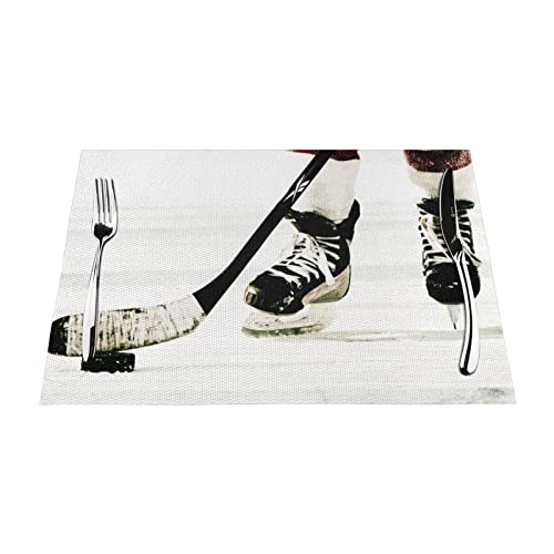 Tischsets mit Eishockey-Muster, bedruckt, Set mit 6 Stück (45 x 30 cm), rechteckig, PVC-gewebte Tischsets, Esstischset von SYLALE