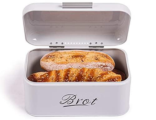 SYLANDO Brotkasten aus Metall, Brot Lange Aufbewahren, Retro Brot Box, Brotaufbewahrungsbox mit Deckel klein (31 * 19 * 15 cm), Weiß von SYLANDO