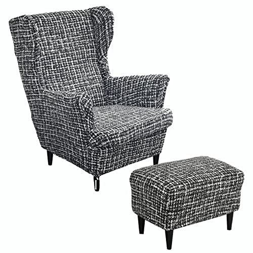 2 Teilig Ohrensessel Überzug Mit Ottomane Schonbezug Stretch Sessel Überwürfe Ohrensesselbezüge Bezug Sesselhusse Tiger Stuhlbezug (Simple,Wing Chair & Ottoman) von SYLC