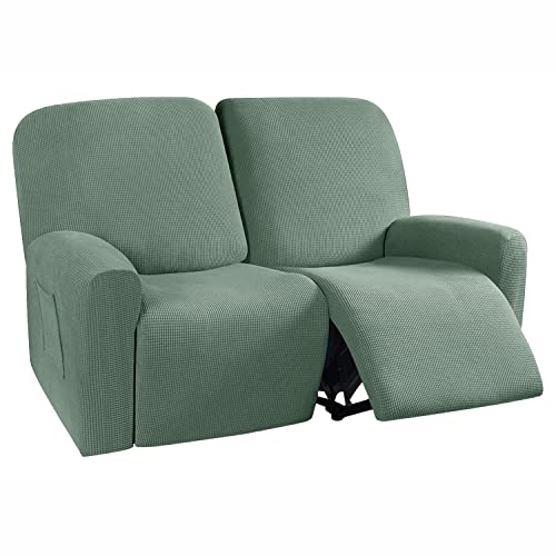 6-teiliges Liegestuhl-Sofabezug-Set, Stretch, Liebesitz, geteilt, Stretch, Couch-Schonbezug, geneigte Sofabezug, 2-Sitzer, Sektional-Polar-Fleece (Graugrün) von SYLC