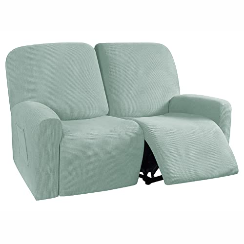 6-teiliges Relaxsofa Bezug Sets Stretch Reclining Loveseat Split Stretch Couch Schonbezug geneigte Sofabezug 2-Sitzer Sektionales Polar Fleece (Hellgrün) von SYLC