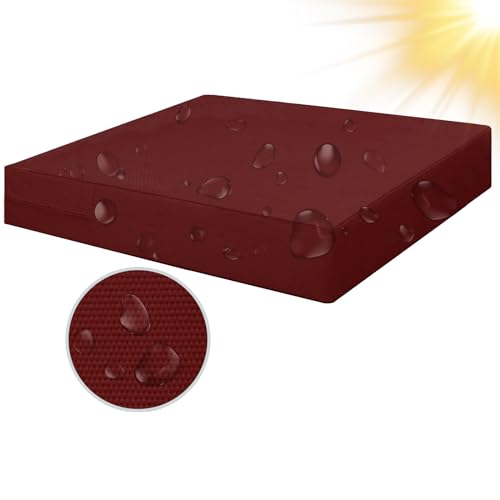 SYLC 100% Wasserdicht Draußen Bezüge Für Gartenpolster Rattan Sitzkissenbezug Mit Reißverschluss Terrasse Auflagen überwürfe Maßgeschneidert (120×40×10 cm,Wine red) von SYLC