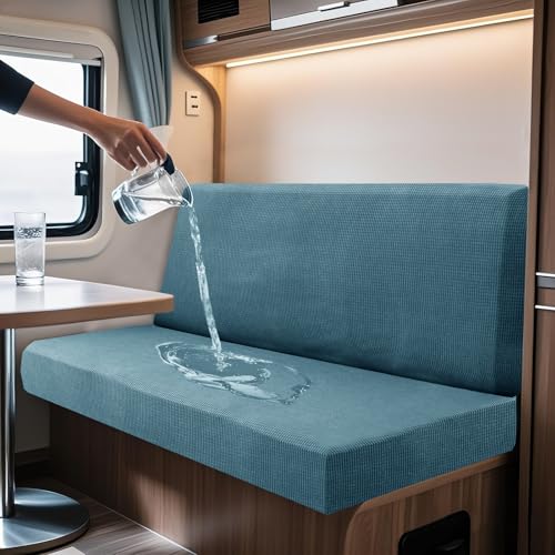 SYLC 2 Stück Wasserdicht Wohnwagen Polsterbezüge, Sitzbezug Wohnmobil Bank Und Bezug Der Rückenlehne, Bezüge Für Wohnwagenpolster Mit Schnürung Jacquard (Checkered Blue,Rectangular M) von SYLC