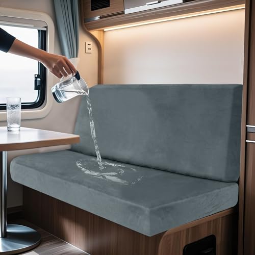 SYLC 2 Stück Wasserdicht Wohnwagen Polsterbezüge, Sitzbezug Wohnmobil Bank Und Bezug Rückenlehne, Bezüge Für Wohnwagenpolster rutschfest Mit Schnürung Samt (Grey-Blue,Rectangular S) von SYLC