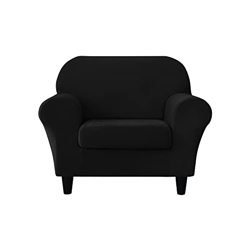 SYLC 2-teiliger Sessel Sofabezug 1 Sitzer Mit 1 Separatem Sitzkissenbezug, Stretch Samt Sofaüberwürfe Für Kombisofas Sofahusse Couch Überzug (Black) von SYLC