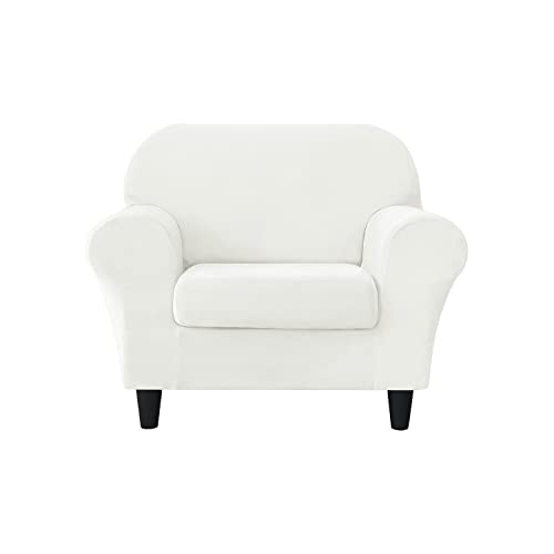 SYLC 2-teiliger Sessel Sofabezug 1 Sitzer Mit 1 Separatem Sitzkissenbezug, Stretch Samt Sofaüberwürfe Für Kombisofas Sofahusse Couch Überzug (White) von SYLC