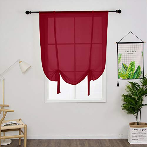 SYLC Binden Fenster Vorhänge Chiffon, Roman Vorhang Transparent, Raffrollo Raffgardinen Mit Kräuselband, Gardine Fenstervorhang Für Balkon (Rot,80×120cm/32×47in) von SYLC