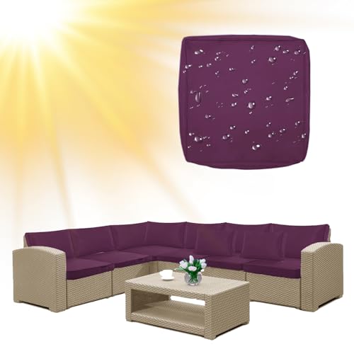 SYLC Draußen Bezüge Für Gartenpolster Wasserabweisende Rattan Sitzkissenbezug Mit Reißverschluss Terrasse Auflagen überwürfe Hussen Für L-Form/Ecke (1 Stück 55×50×10 cm,Purple) von SYLC