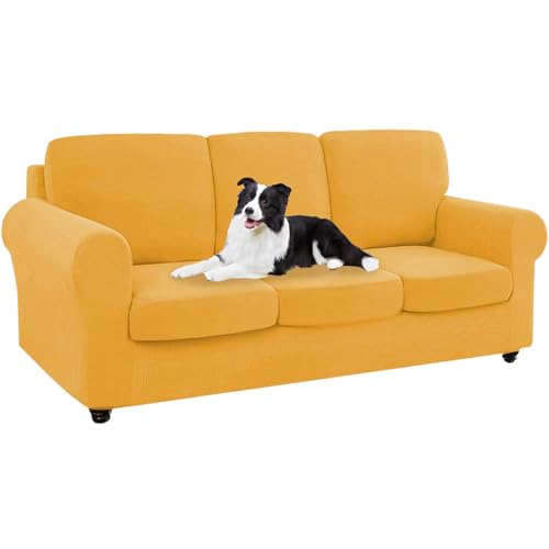 SYLC Ektorp Sofabezug Mit Separaten Sitzkissenbezug Und Rückenlehnenbezug Stretch Jacquard, Geteilt SofaÜberwürfe Anti-Rutsch Sofahusse Überzug (Golden,Sofa+3 Seats+3 Backs) von SYLC