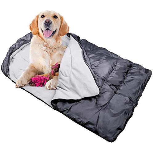 SYLC Großer Schlafsack Für Hunde, Hundeschlafsack Outdoor, Haustier Bett Matte Kissen Polar Fleece Weich Wasserdicht Verschleißfest Warm Keeping Kordelzug Reißverschluss (Grau) von SYLC