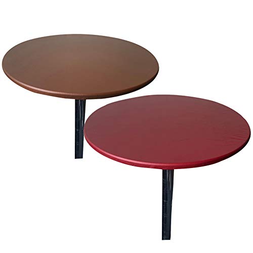 SYLC Runde Tischdecken für runde Tische, runde Tischdecke, wasserdicht, rutschfest, waschbar, Tischschutz rund hitzebeständig, Tischabdeckung rund abwischbar (braun & rot, 70 cm) von SYLC