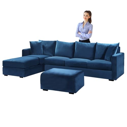 SYLC Samt Couch überzug L Form Sofabezug Ecksofa, Sofa Cover L Shape Stretch Mit Sitzkissen Rückenlehne, Universal Sofaüberwurf Waschbar (Blue,Sofabezug 90-140cm) von SYLC