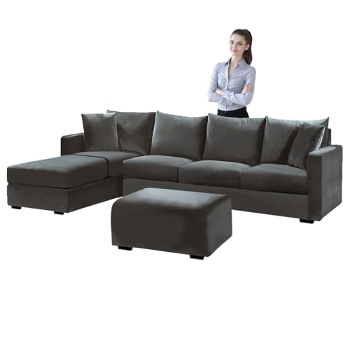 SYLC Samt Couch überzug L Form Sofabezug Ecksofa, Sofa Cover L Shape Stretch Mit Sitzkissen Rückenlehne, Universal Sofaüberwurf Waschbar (Dark Gray,Hocker Rectangular) von SYLC