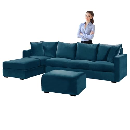 SYLC Samt Couch überzug L Form Sofabezug Ecksofa, Sofa Cover L Shape Stretch Mit Sitzkissen Rückenlehne, Universal Sofaüberwurf Waschbar (Dark Teal,Hocker Rectangular) von SYLC