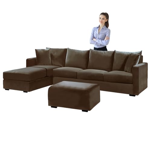 SYLC Samt Couch überzug L Form Sofabezug Ecksofa, Sofa Cover L Shape Stretch Mit Sitzkissen Rückenlehne, Universal Sofaüberwurf Waschbar (Dark Brown,Hocker Quadratisch-M) von SYLC