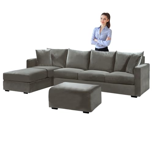 SYLC Samt Couch überzug L Form Sofabezug Ecksofa, Sofa Cover L Shape Stretch Mit Sitzkissen Rückenlehne, Universal Sofaüberwurf Waschbar (Gray,Sofabezug 90-140cm) von SYLC