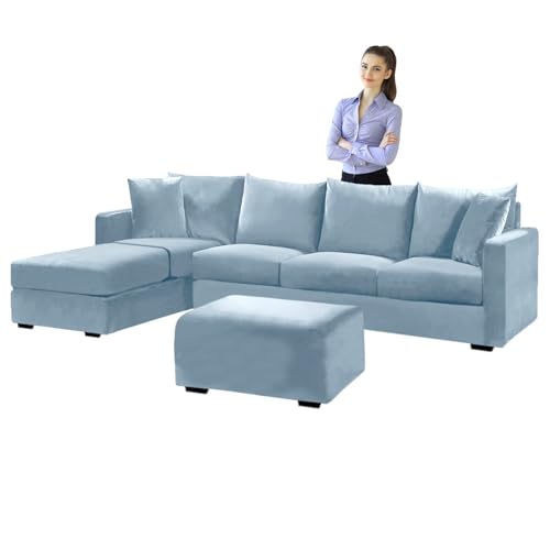 SYLC Samt Couch überzug L Form Sofabezug Ecksofa, Sofa Cover L Shape Stretch Mit Sitzkissen Rückenlehne, Universal Sofaüberwurf Waschbar (Light Blue,Kissen Rectangular-M) von SYLC